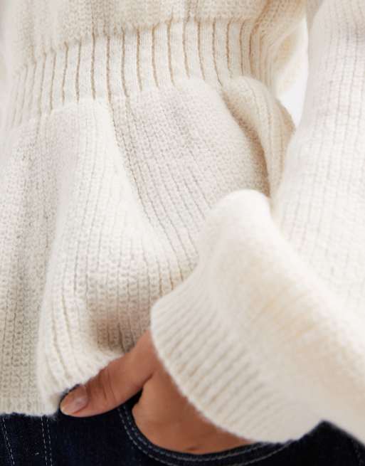 Jersey color crudo con sobrefalda y cintura entallada de punto de ASOS DESIGN, 3 de 4