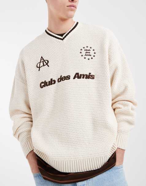 Jersey color crudo extragrande con gráfico "Club de Amis" de punto de ASOS DESIGN - view 1