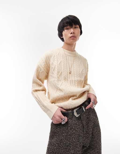 Jersey color crudo grueso de punto de ochos de Topman