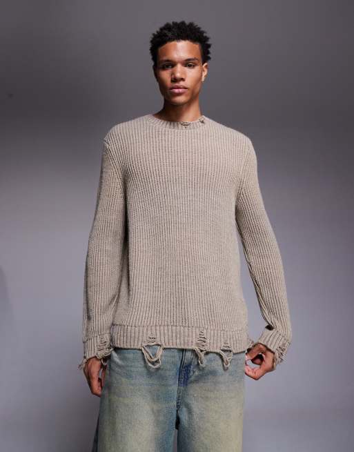 Jersey color crudo holgado con cuello redondo y bordes sin rematar de punto de ASOS DESIGN