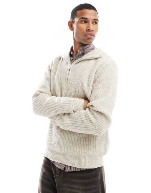 Jersey color crudo jaspeado con cremallera corta de punto grueso de Threadbare