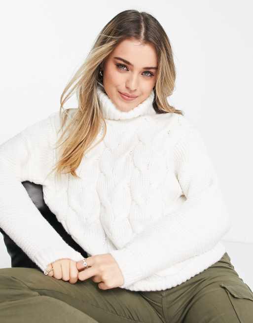 Jersey color marfil con cuello vuelto extragrande de punto de ochos de QED London