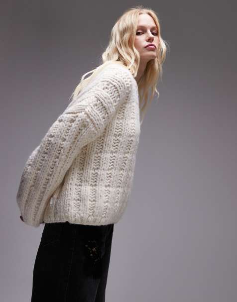 Jersey color marfil extragrande de punto calado a mano premium de Topshop - view 1