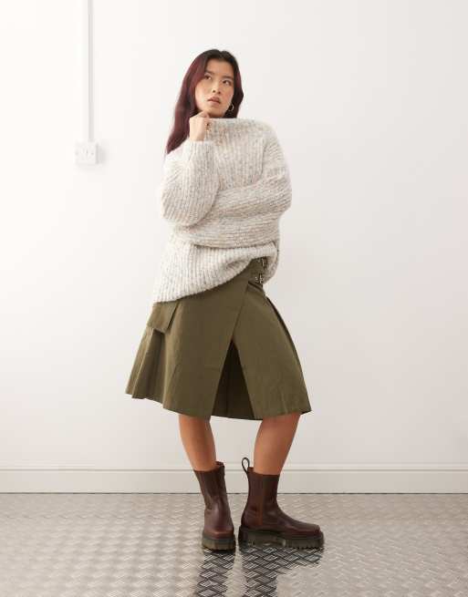 Jersey color melocotón moteado con cuello alzado de punto grueso de Monki, 2 de 4