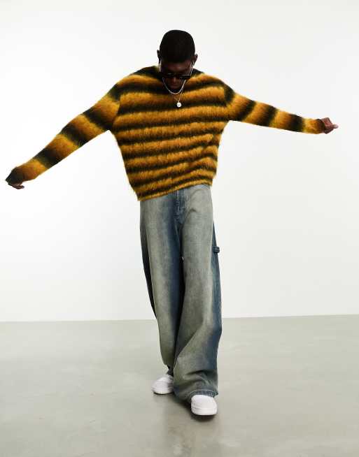 Jersey color mostaza a rayas extragrande de punto de ASOS DESIGN