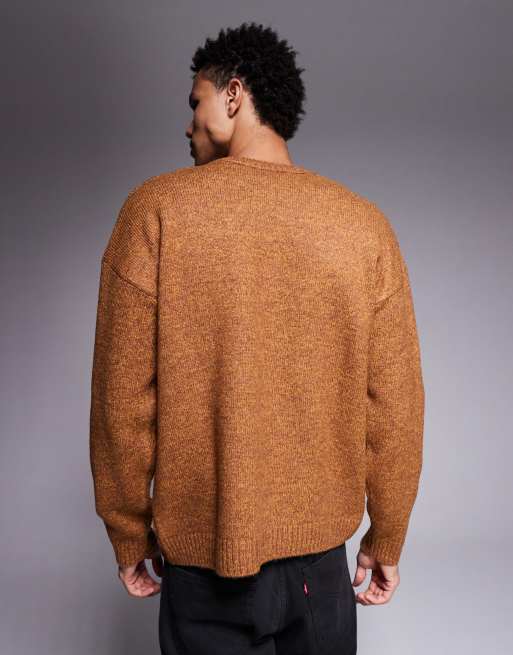 Jersey color mostaza holgado con cuello redondo de punto de ASOS DESIGN, 3 de 5