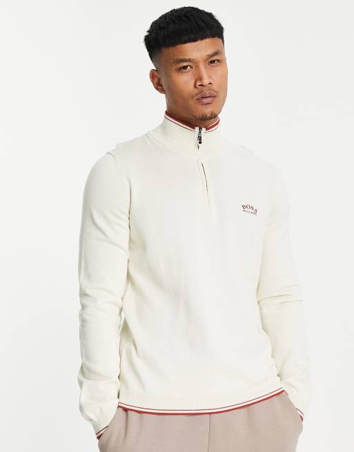 Jersey color piedra con cremallera corta Zitom de BOSS Athleisure, 3 de 4