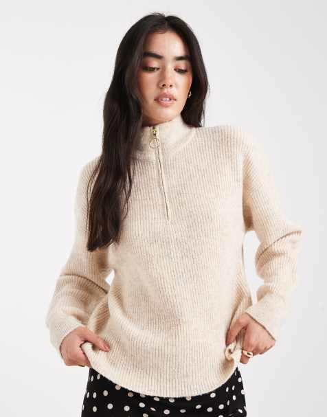 Jersey color piedra con cuello alto y media cremallera de ONLY - view 1