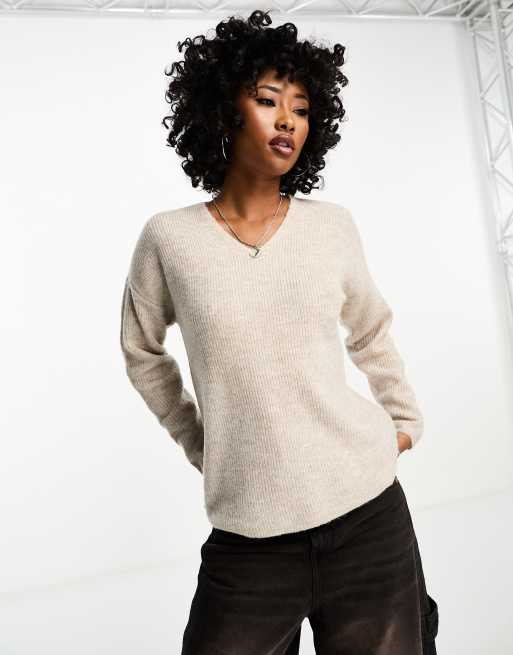 Jersey color piedra jaspeado con cuello de pico de Only , 4 de 4