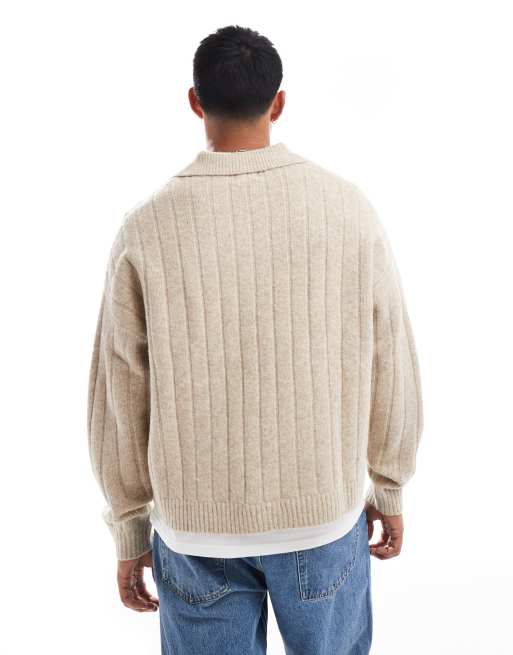 Jersey color piedra jaspeado extragrande con muesca en el cuello de canalé de ASOS DESIGN, 2 de 4