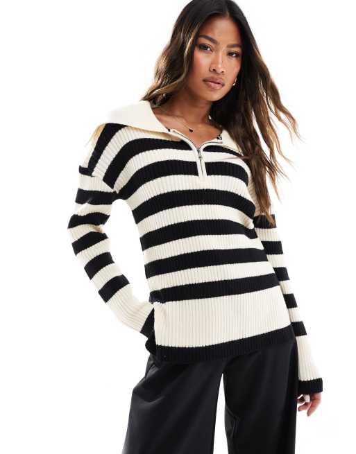 Jersey color piedra y negro a rayas con media cremallera de In The Style