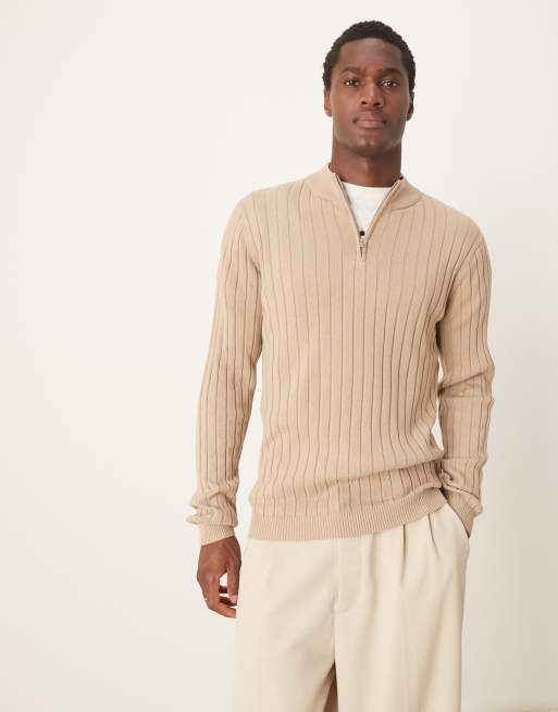 Jersey color topo básico y ajustado con cremallera corta de canalé de ASOS DESIGN