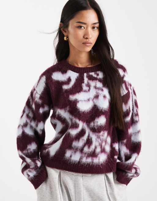 Jersey color vino tinto de punto cepillado con estampado floral de ASOS DESIGN