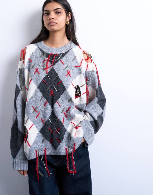 Jersey con patrón de rombos y diseño rasgado de punto de Topshop, 3 de 4