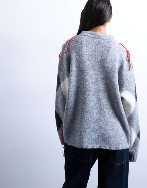 Jersey con patrón de rombos y diseño rasgado de punto de Topshop, 4 de 4