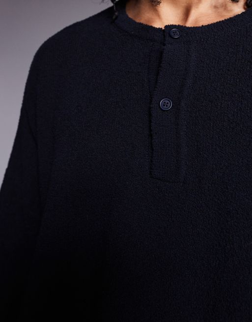 Jersey corto azul marino ultragrande de punto de bouclé ligero de ASOS DESIGN, 2 de 4