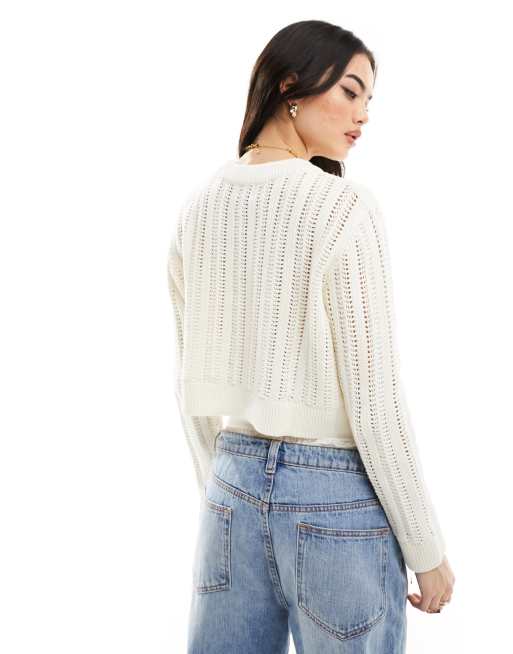 Jersey corto color crema con cuello redondo de punto calado de ASOS DESIGN, 4 de 4