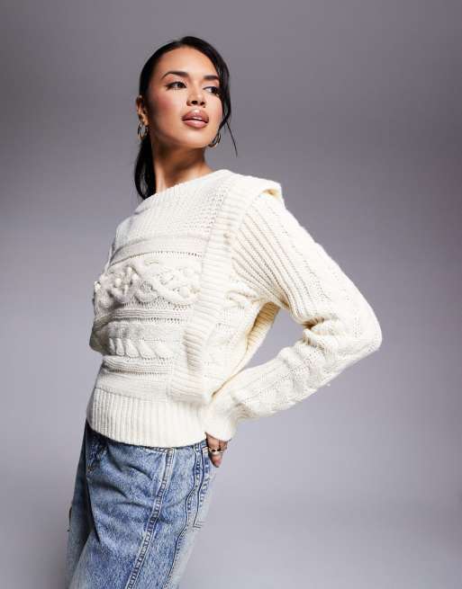 Jersey corto color crema de punto de ochos de River Island