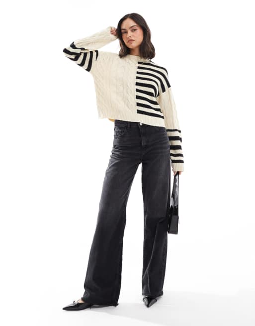 Jersey corto color crema y negro a rayas de punto de ochos de Wednesday's Girl