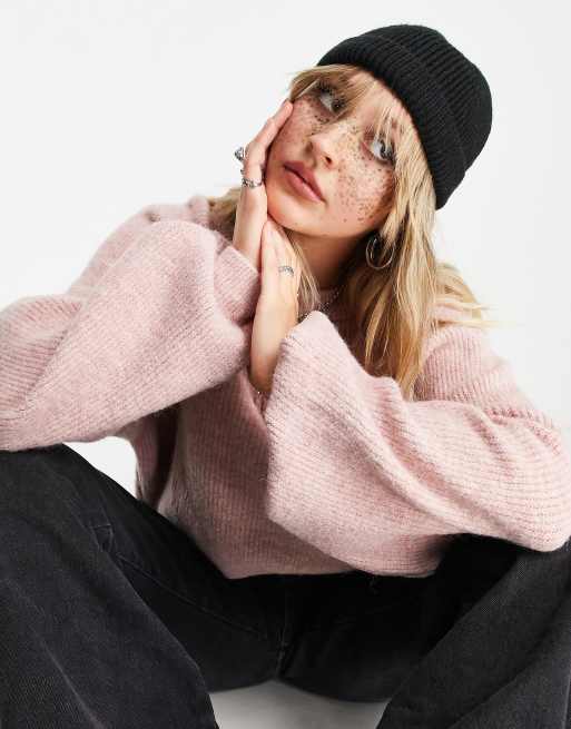 Jersey corto color rubor con mangas plisadas de punto de Topshop
