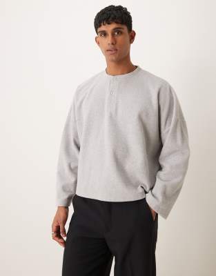 Jersey corto gris jaspeado ultragrande con cuello panadero de canalé grueso de ASOS DESIGN - view 1