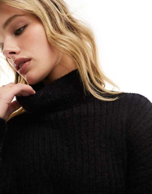 Jersey corto negro con cuello vuelto de canalé mullido de Pimkie, 3 de 4