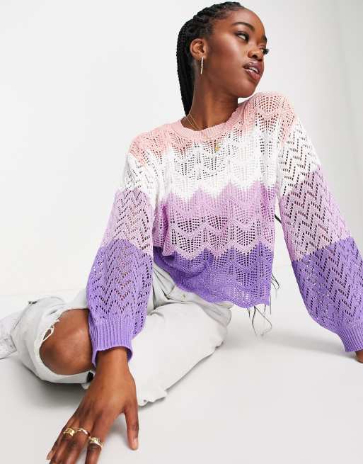 Jersey de colores pastel con diseño color block de croché de QED London