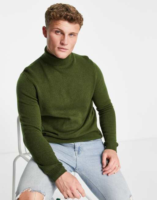 Jersey de lana de cordero color caqui con cuello vuelto de ASOS DESIGN
