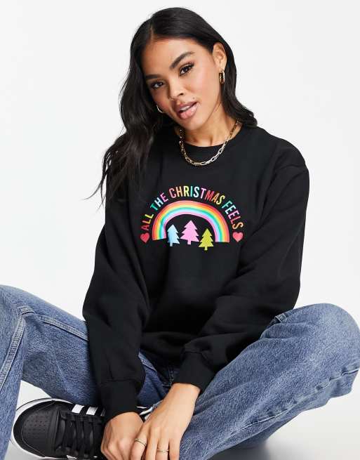 Jersey de Navidad con diseño de arcoíris estampado de Threadbare