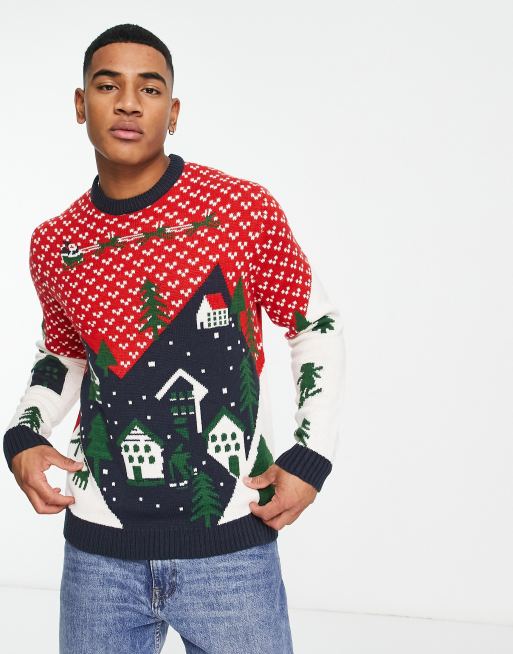 Jersey de Navidad con diseño de pueblo nevado de Only & Sons