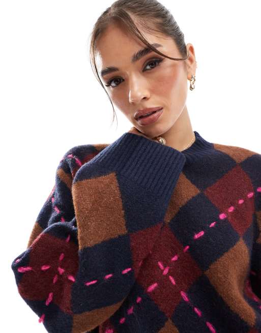 Jersey de rombos con cuello redondo y detalle de pespuntes de punto de ASOS DESIGN, 2 de 4