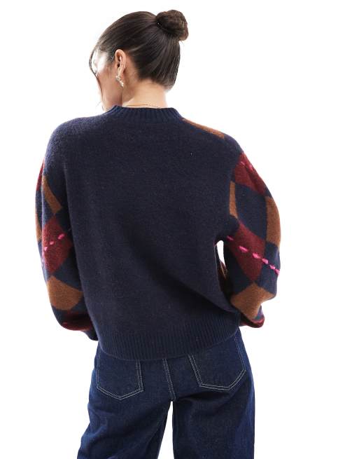 Jersey de rombos con cuello redondo y detalle de pespuntes de punto de ASOS DESIGN, 3 de 4
