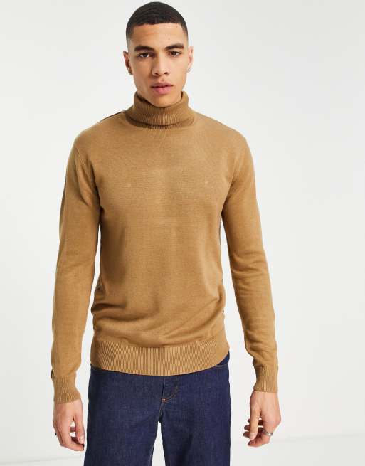 Jersey de vestir camel con cuello vuelto de punto de French Connection