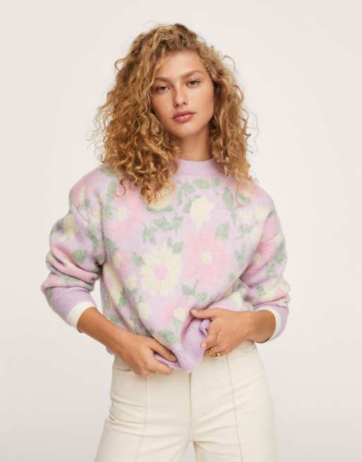 Jersey en tonos pastel con estampado floral de Mango