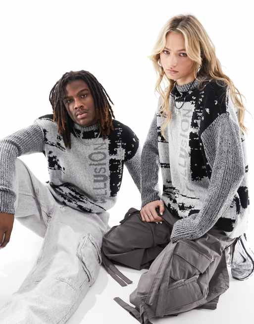 Jersey extragrande con diseño de la marca de jacquard de COLLUSION Unisex
