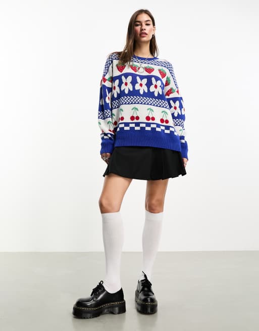 Jersey extragrande con estampado de flores y fresas de jacquard de Only 