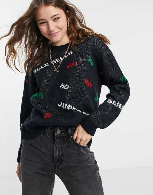 Jersey extragrande negro con eslogan navideño multicolor de ASOS DESIGN