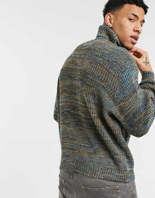 Jersey extragrande verde y azul de cuello vuelto en punto de canalé de hilo retorcido de ASOS DESIGN, 2 de 4