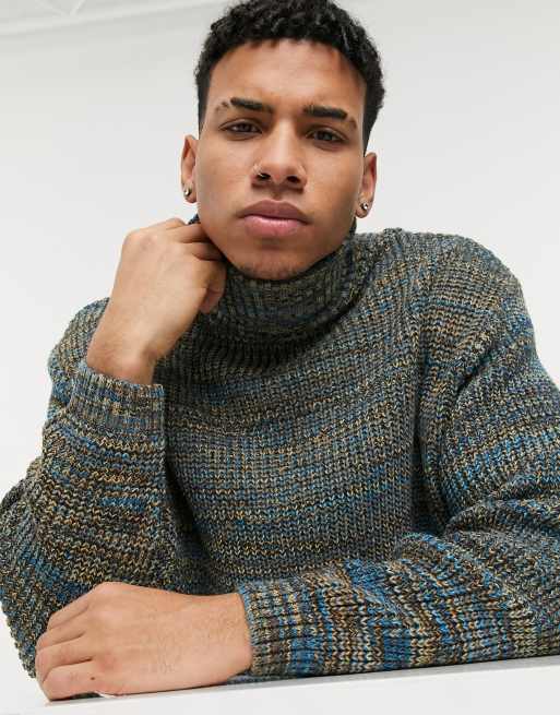 Jersey extragrande verde y azul de cuello vuelto en punto de canalé de hilo retorcido de ASOS DESIGN, 3 de 4