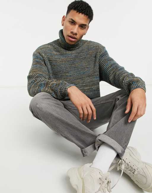 Jersey extragrande verde y azul de cuello vuelto en punto de canalé de hilo retorcido de ASOS DESIGN, 4 de 4