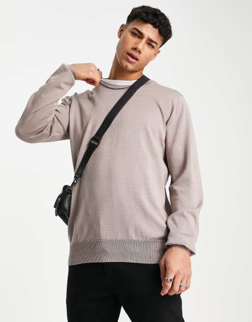 Jersey gris ajustado y elástico de punto fino con cuello redondo Premium de Gianni Feraud