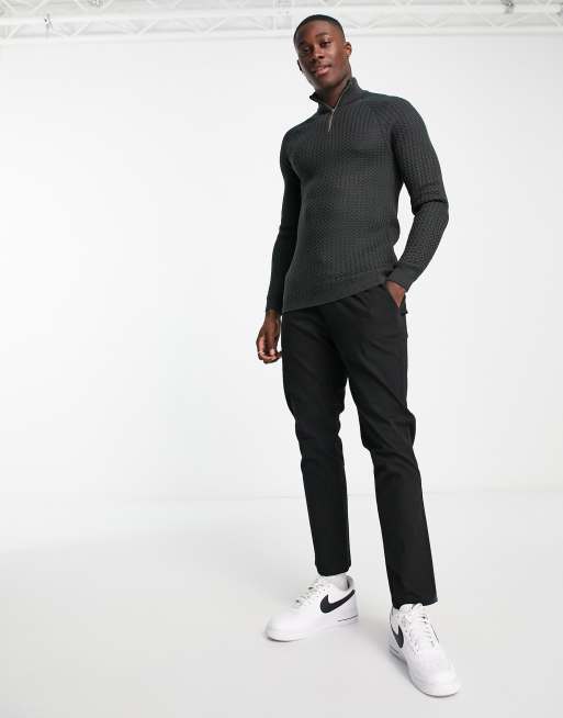 Jersey gris carbón ajustado con media cremallera de punto texturizado de ASOS DESIGN, 3 de 4