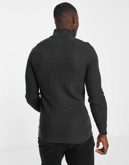 Jersey gris carbón ajustado con media cremallera de punto texturizado de ASOS DESIGN, 4 de 4