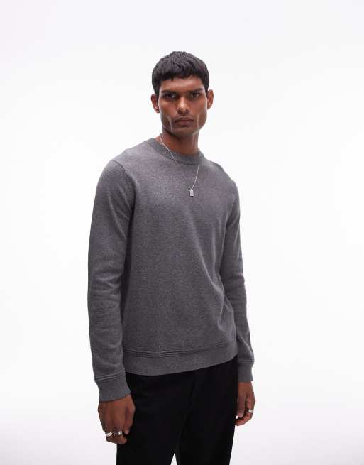 Jersey gris carbón básico con cuello redondo de Topman