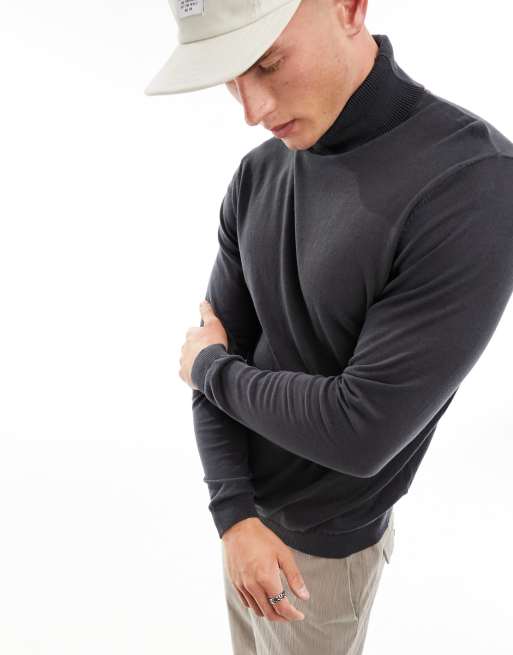 Jersey gris carbón básico con cuello vuelto de punto de ASOS DESIGN, 2 de 4