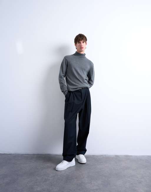 Jersey gris carbón básico con cuello vuelto de punto de Topman, 2 de 5