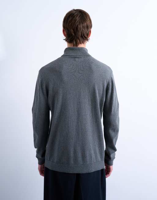 Jersey gris carbón básico con cuello vuelto de punto de Topman, 3 de 5