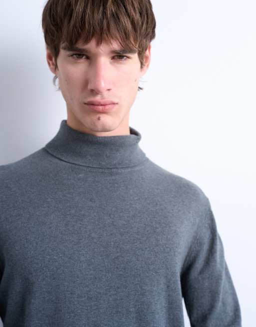 Jersey gris carbón básico con cuello vuelto de punto de Topman, 4 de 5