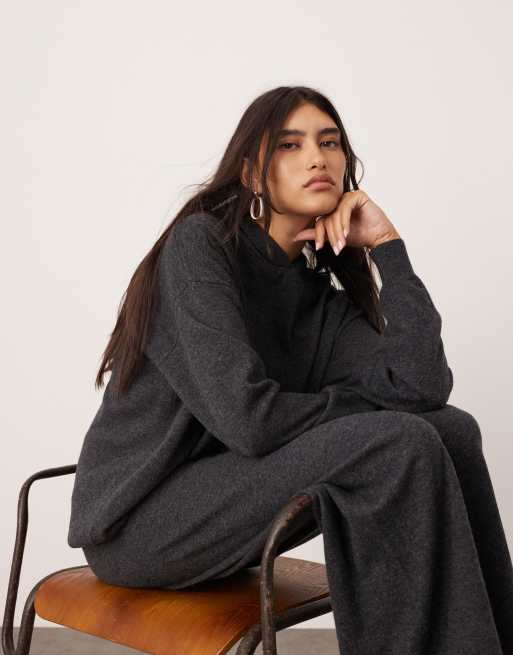 Jersey gris carbón con capucha de punto de mezcla de cachemir premium de ASOS EDITION (parte de un conjunto)