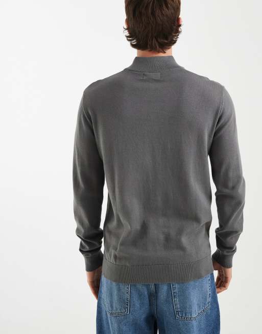 Jersey gris carbón con cremallera corta de algodón egipcio de CAPO, 3 de 5